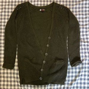 Army green knitted cardigan